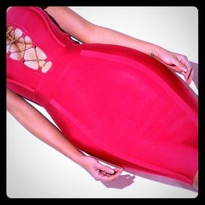 Red midi bandage dress